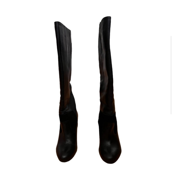 Topshop Black Leather and Suede Ballure Knee High Heeled Boots - Picture 8 of 8